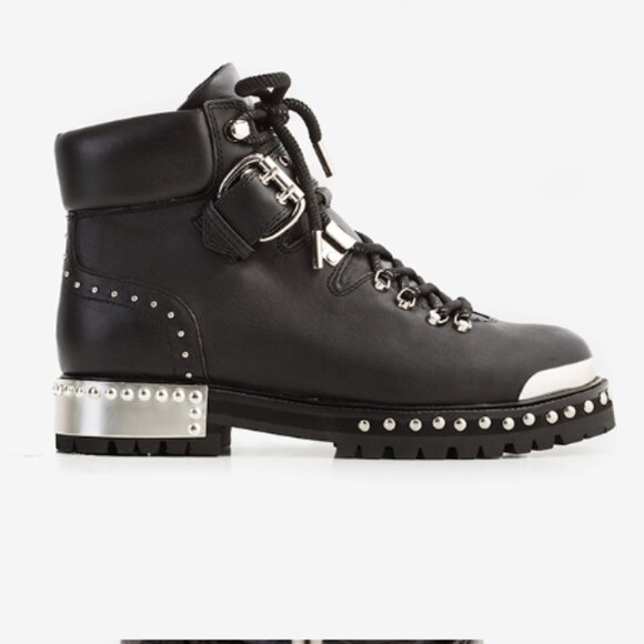 NEW LOLA CRUZ Leather Lace Up studded moto Booties in black for women 72 10j5 - Picture 1 of 8